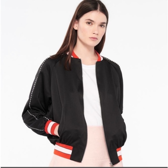 Sandro Black Love Karma Embroidered Bomber Jacket - Picture 2 of 16